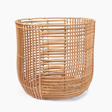 Framed Rattan Round Basket (Dia. 17.7 x H15.7") MUJI