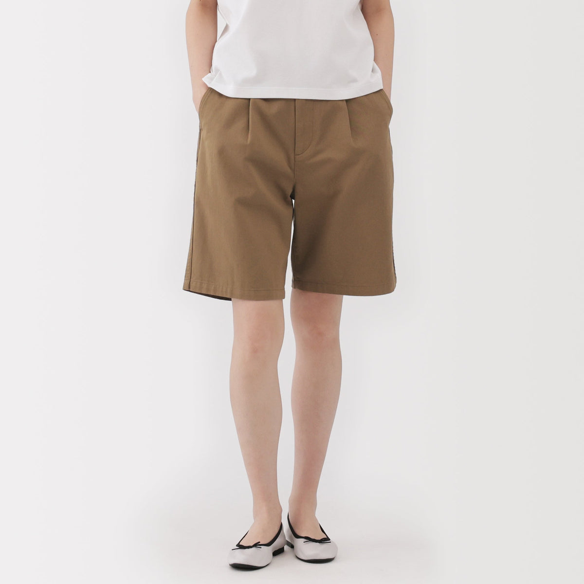 무지 여성 슬러브 야른 치노 다트 반바지