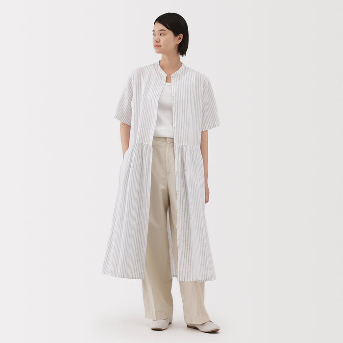 muji cotton dress Women's Hemp Cotton Short Sleeve Dress