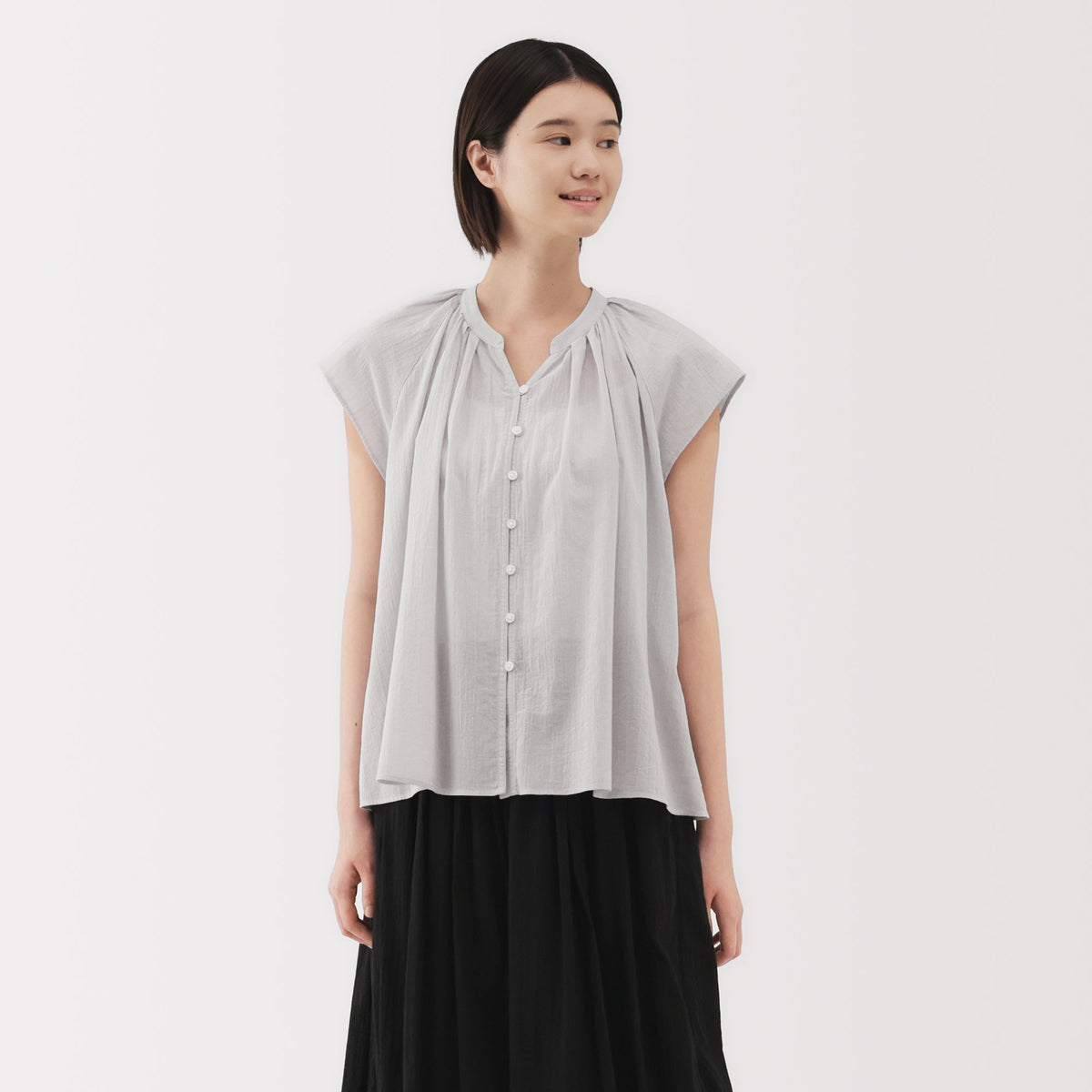 여성 하이 트위스트 베일 프렌치 슬리브 블라우스