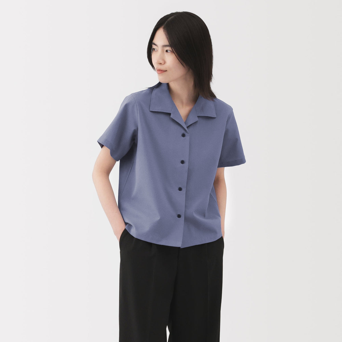 Women's Breathable Seersucker Open Collar Shirt