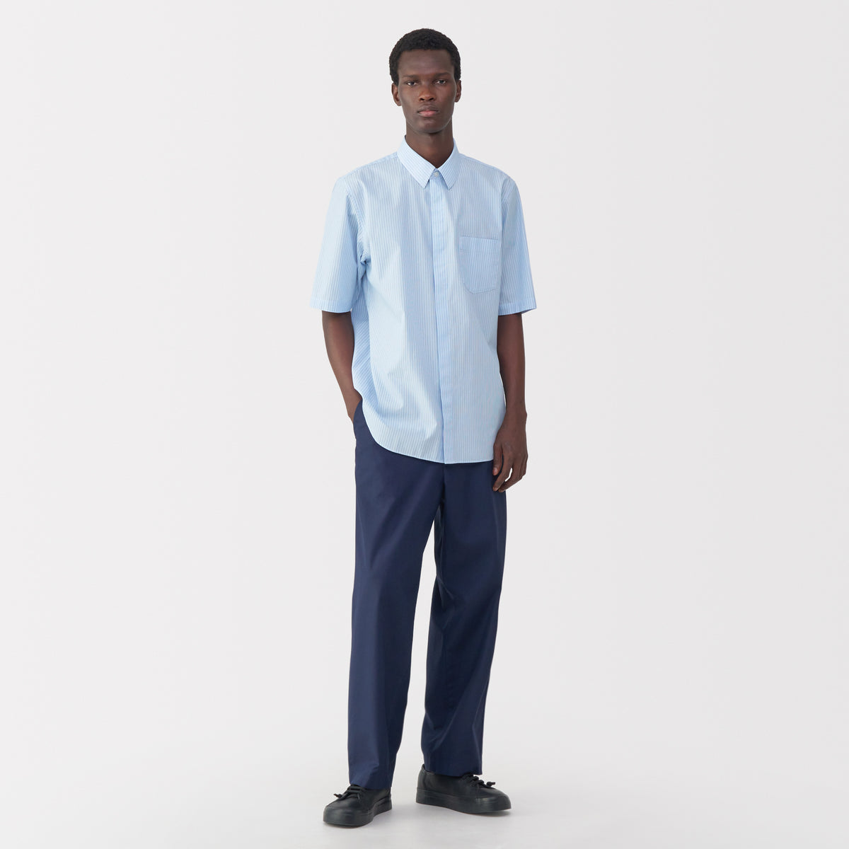 Labo Men's Poplin Layered Short Sleeve Striped Shirt