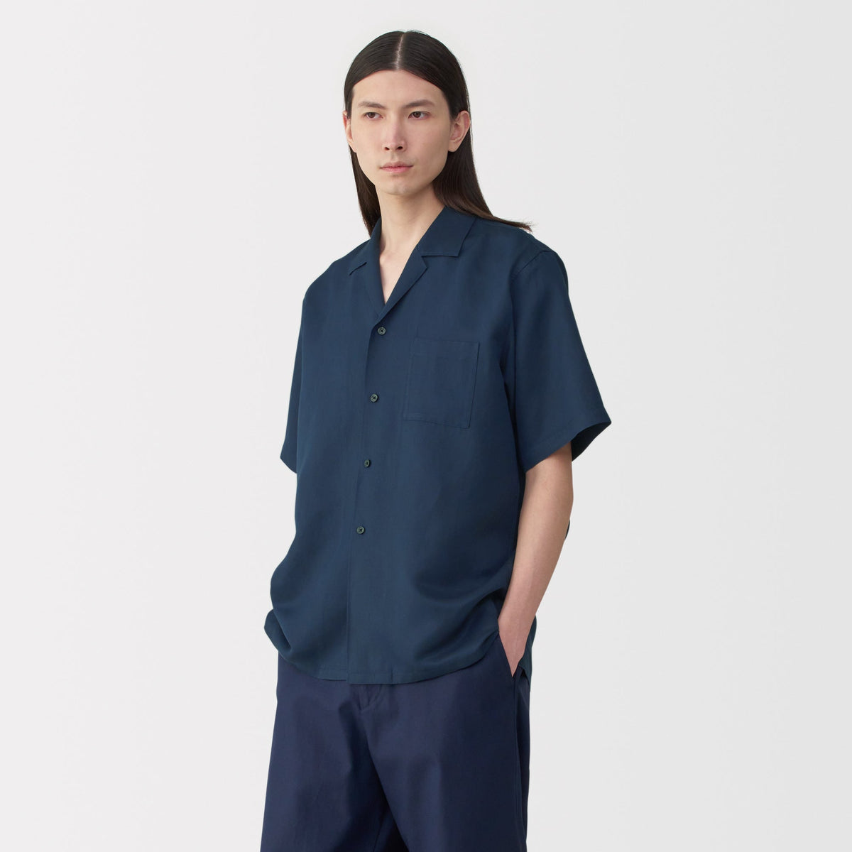 Labo Men's Linen Silk Open Collar Short Sleeve Shirt