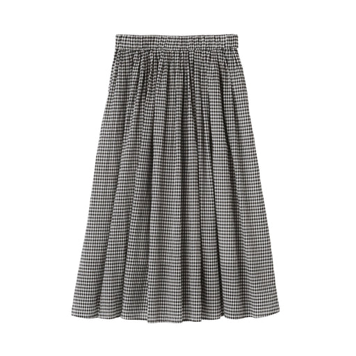 Women's High Twisted Veil Gathered Patterned Skirt Black Check MUJI