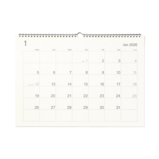 2026 Bagasse Paper Wall Calendar - A3 Horizontal MUJI