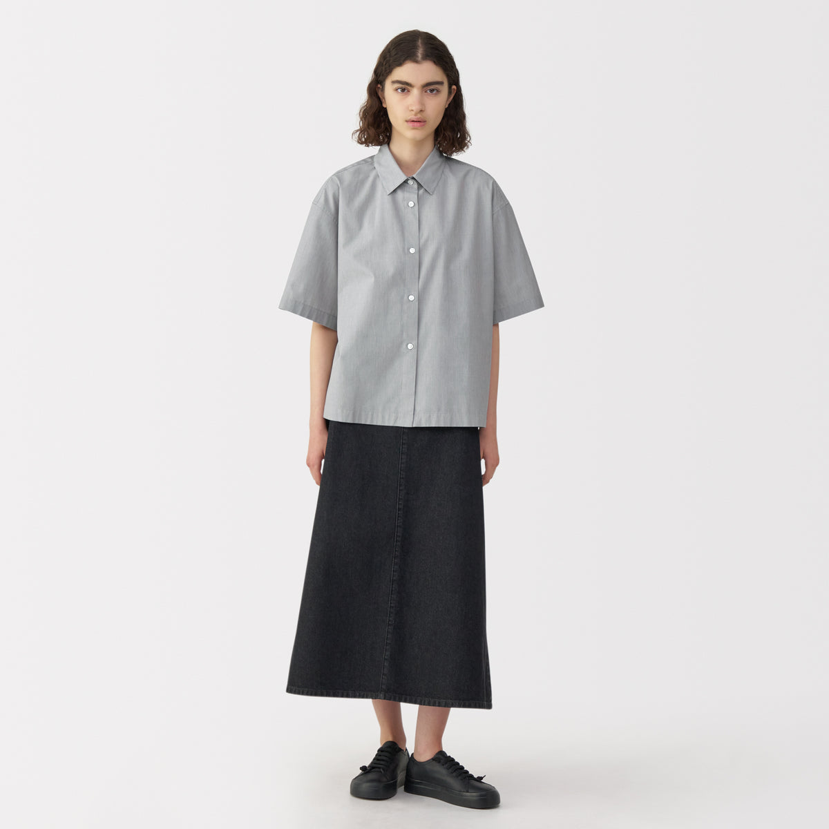 Labo Women's Poplin Short Sleeve Striped Shirt