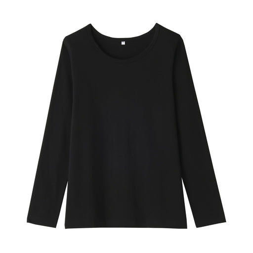 Women's Stretch Ribbed Crew Neck Long Sleeve T-Shirt Black MUJI