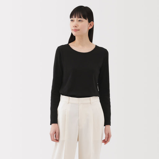 Women's Stretch Ribbed Crew Neck Long Sleeve T-Shirt MUJI