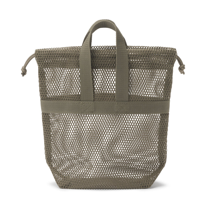 Gusset Mesh Drawstring Bag with Handle - Small Khaki MUJI