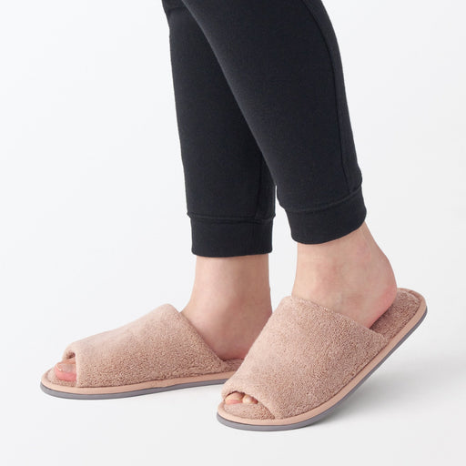 Cotton Pile Open Toe Slippers Beige MUJI