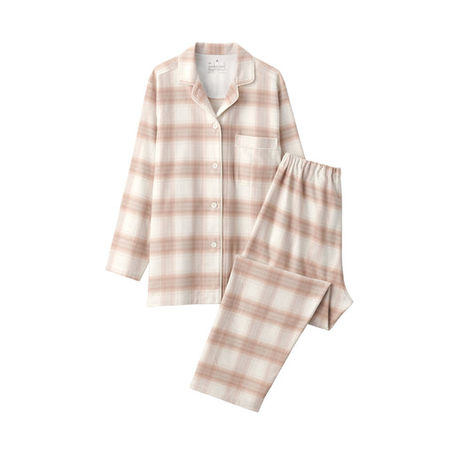 Side Seamless Flannel Pajamas Pink Check MUJI