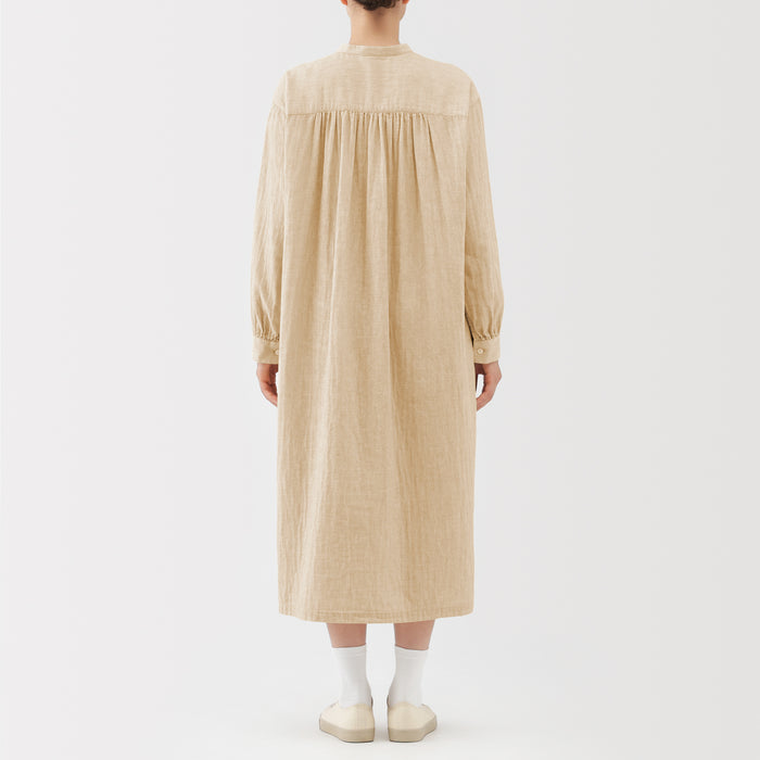 muji long sleeve dress Ladies' Washed Linen Long Sleeves Shirt Dress
