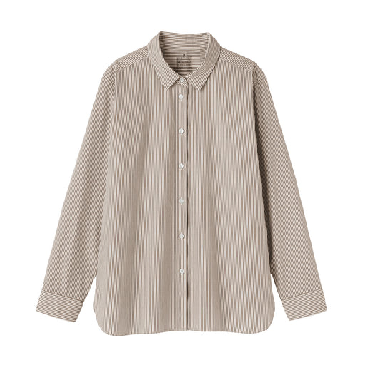 Broadcloth Shirt Mocha Brown Stripe MUJI