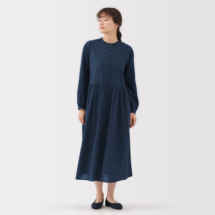 muji long sleeve dress Ladies' Washed Linen Long Sleeves Shirt Dress
