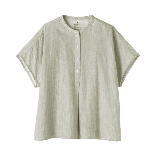 Kapok Blend Double Gauze Blouse Khaki Green Stripe MUJI