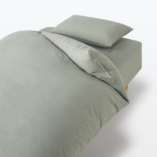 Washed Cotton Fitted Sheet Green MUJI