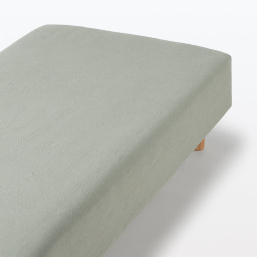 Washed Cotton Fitted Sheet Green MUJI