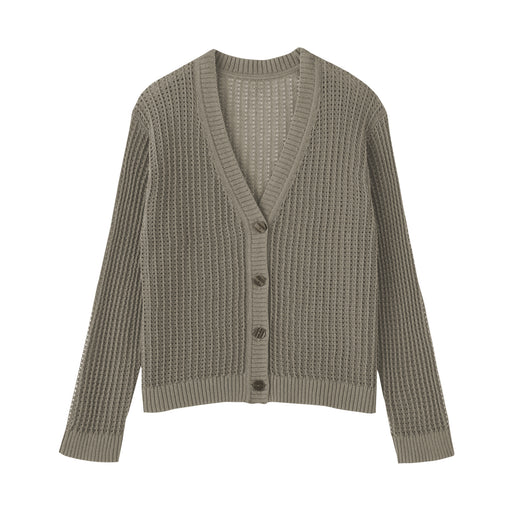 #WK12 Linen Blend Mesh V-Neck Cardigan BA1R926S Brown MUJI