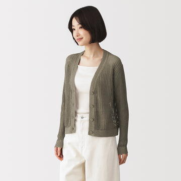 Linen Blend Mesh V-Neck Cardigan MUJI