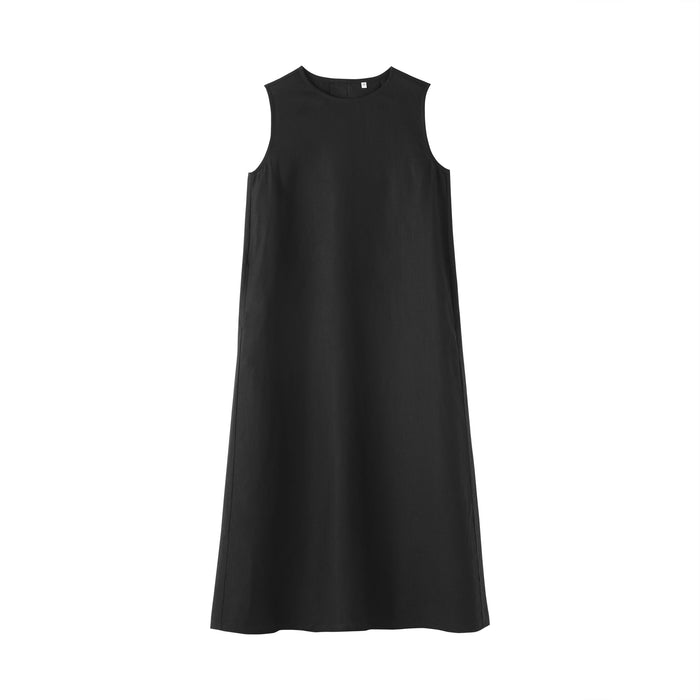 muji black dress Muji Cotton Shirt Dress Small Black Classic Basic Lagenlook Button Back Modest