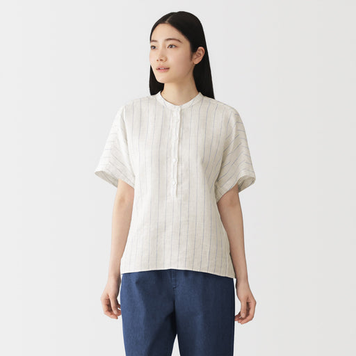 Linen Blouse Off White Stripe MUJI