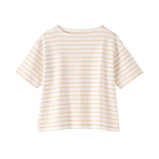 Cotton Jersey Boatneck T-Shirt Light Orange Stripe MUJI