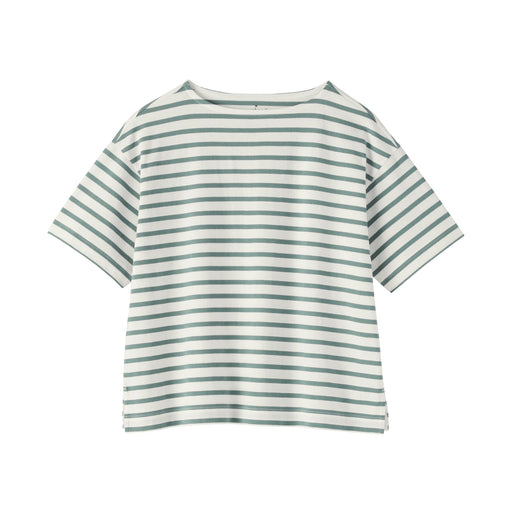 Cotton Jersey Boatneck T-Shirt Smoky Green Stripe MUJI