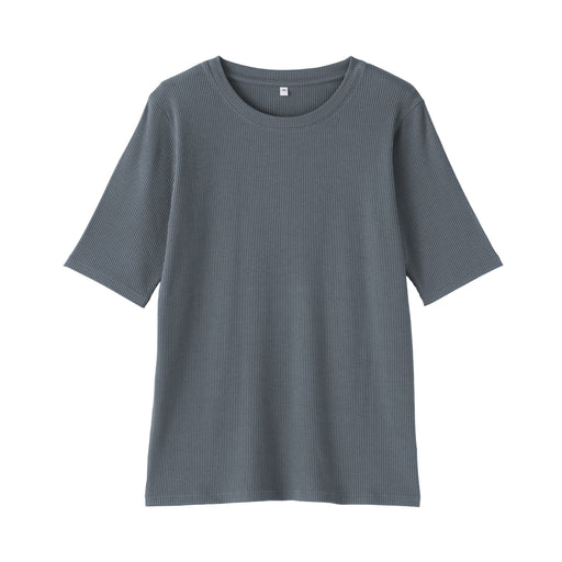 Lyocell Blend Rib Half Sleeve T-Shirt Smoky Blue MUJI
