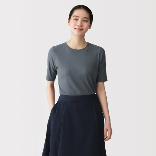 Lyocell Blend Rib Half Sleeve T-Shirt MUJI
