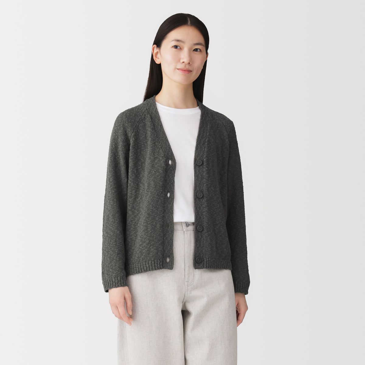 Cotton Slub Yarn V-Neck Cardigan