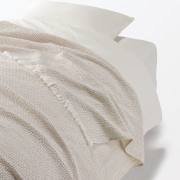 Washed Cotton Waffle Weave Blanket Beige MUJI