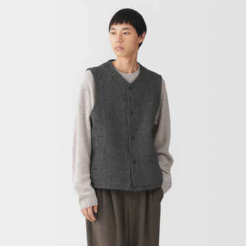 Kapok Blend Collarless Vest MUJI