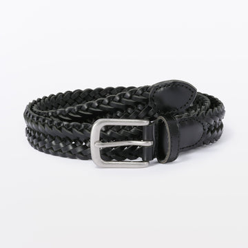Tanned Leather Hand-Knitted Belt Black MUJI