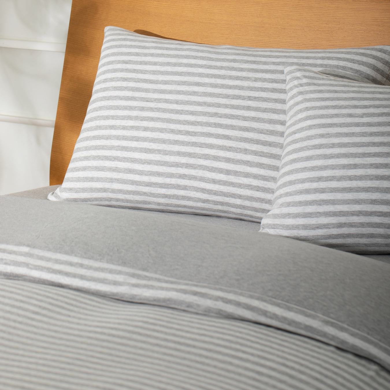 Cotton Jersey 4 Piece Bedding Set - King Heather Gray Stripe MUJI