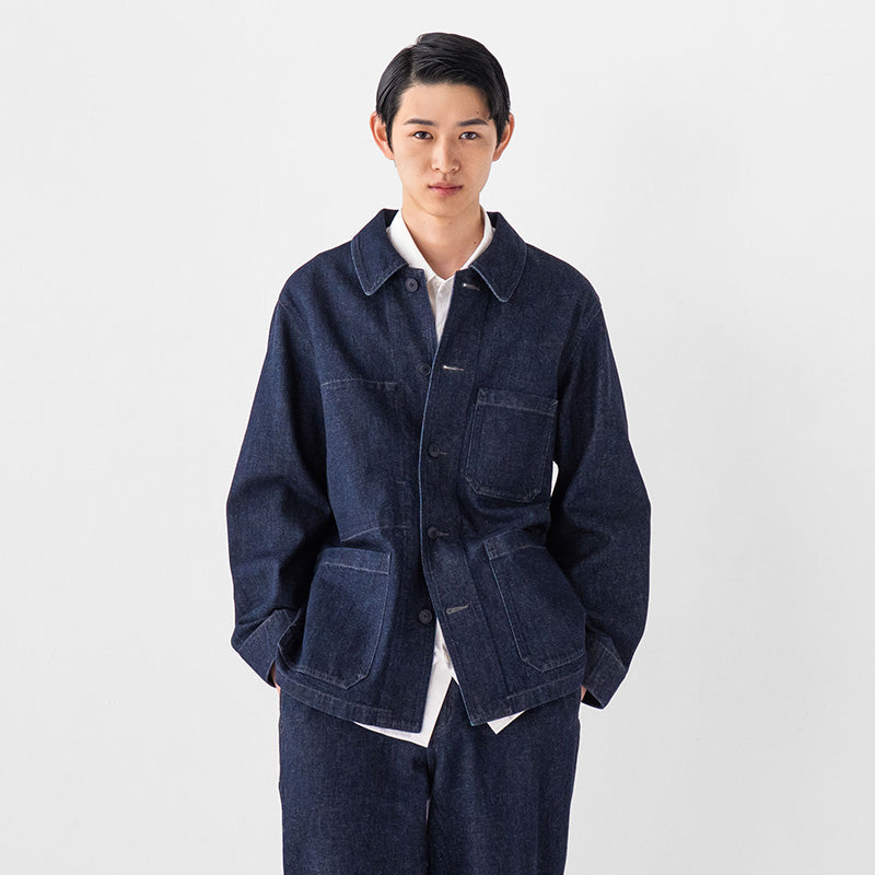 MUJI Kapok denim on a female & male model.