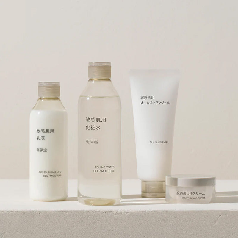 MUJI Sensitive skincare products on a light background
