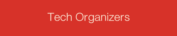 Text 'Tech Organizers' on a red background
