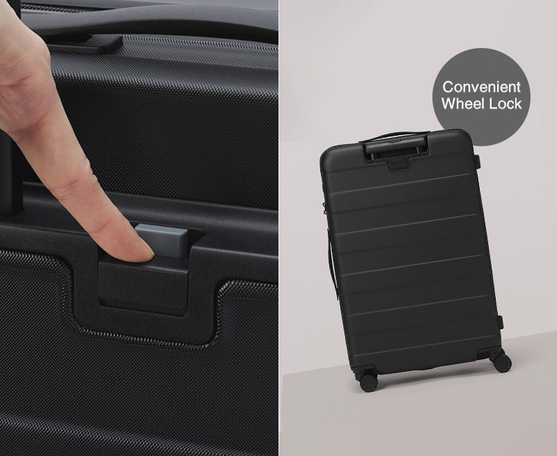 Wheel lock feature on Black 36L Suitcase