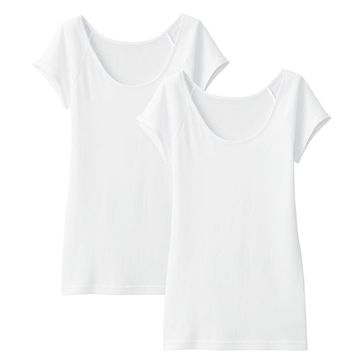 Women's Organic Cotton Rib French Sleeve Shirt 2-Pack White MUJI