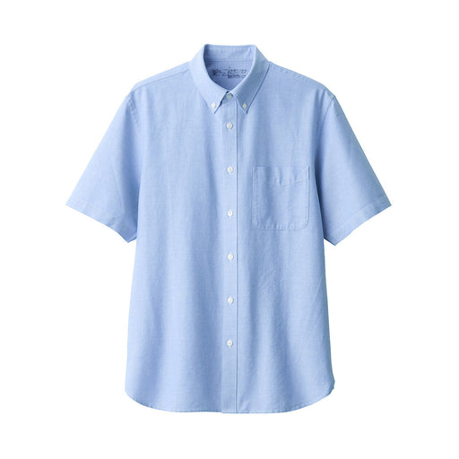 Men's Washed Oxford Button Down Short Sleeve Shirt Saxe Blue MUJI