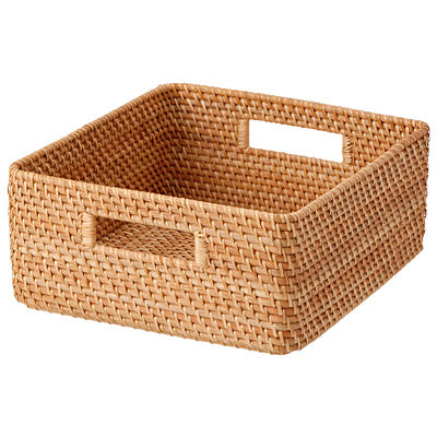 Rattan Stackable Square Basket With Handle - Medium W13.8 x D14.2 x H6.3" MUJI