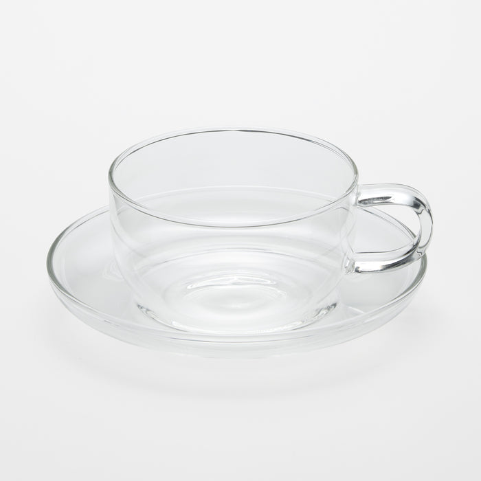 Set of 4 Clear Glass Cups and Saucers, Cut Clear Glass Coffee Cups