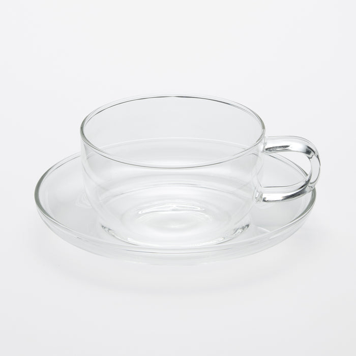 Classic Clear Heat-resistant Glass Tea Cup w/ Handle with Saucer Set