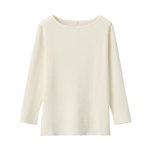 Women Organic Cotton Silk Boat Neck Sweater Off White MUJI