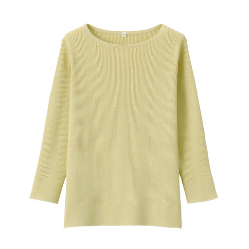 Women Organic Cotton Silk Boat Neck Sweater Light Yellow MUJI