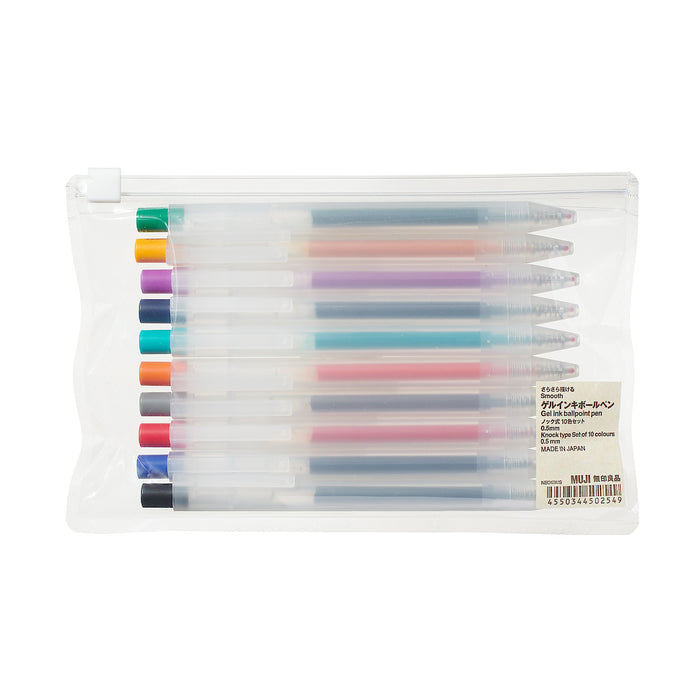 Smooth Gel Knock Type Pen 0.5mm 10 Colors Set, Stationery