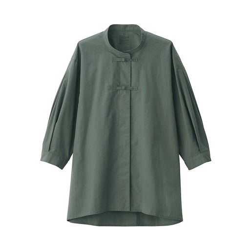 Women's Poplin 3/4 Sleeve Mid Length Shirt Greyish Green MUJI