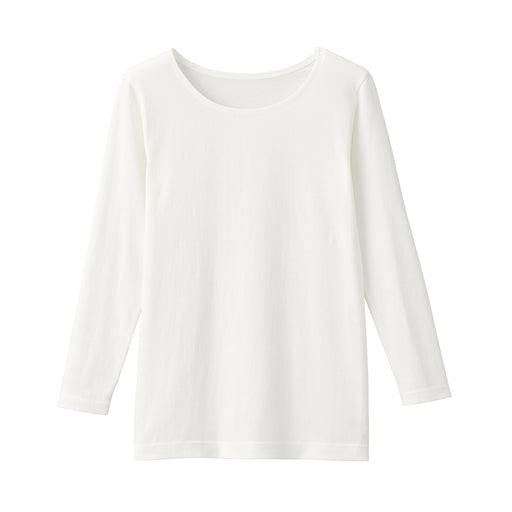 Women Organic Heat Generating Cotton Crew Neck Long Sleeve T-Shirt Off White MUJI