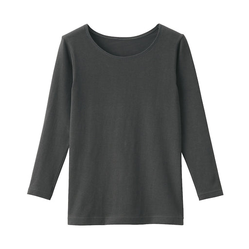 Women Organic Heat Generating Cotton Crew Neck Long Sleeve T-Shirt Dark Gray MUJI