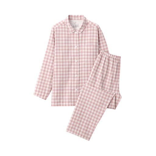 Women Organic Cotton Side Seamless Pajamas Pink Check MUJI